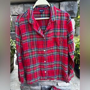 GAP Body Red Plaid Holiday Flannel PJ Set Pants & LS Top Size XS
